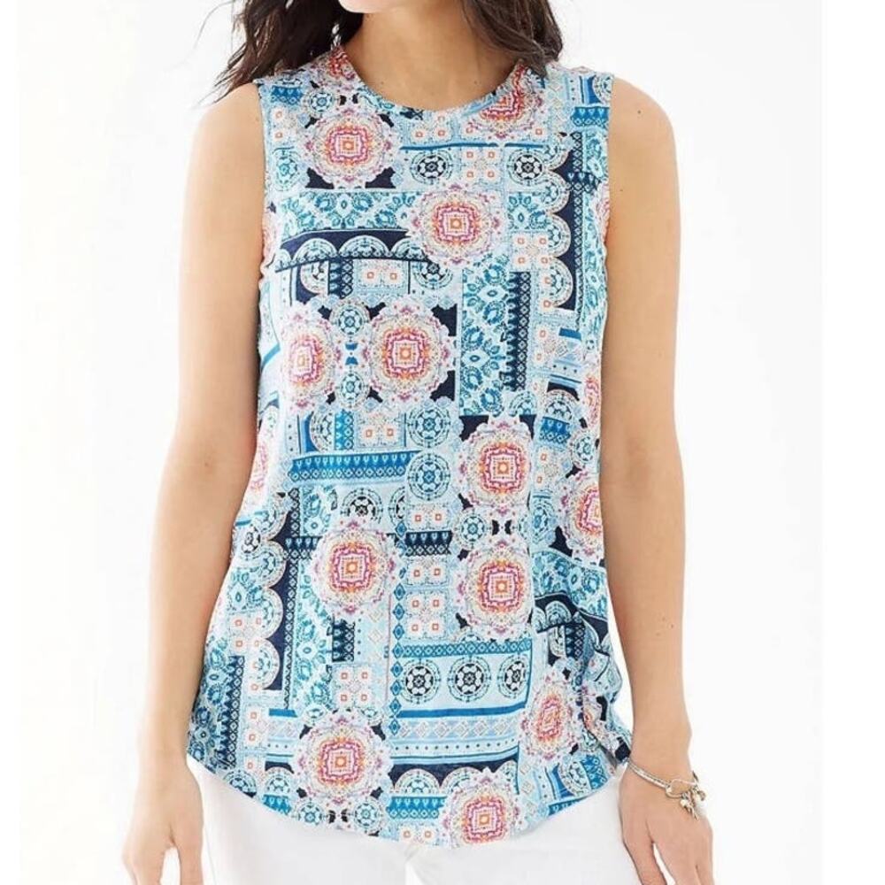 J. Jill Love Linen Tank Womens Medium Portofino Medallion Multicolor Knit Top